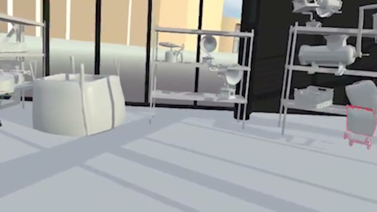 The virtual warehouse of the prototype, with shelves full of scanned objects